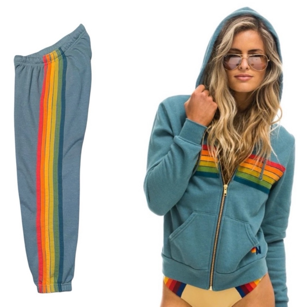 Aviator Nation Zip up Hoodie and Sweat Pants SET with Rainbow Stripes